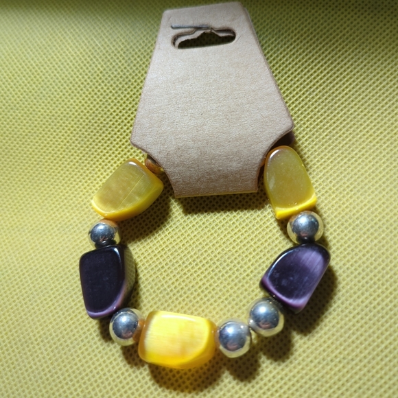 GORGEOUS BRACELET AMBER AMETHYST CHUNKY STONES AND SILVER NWOT - Picture 3 of 5